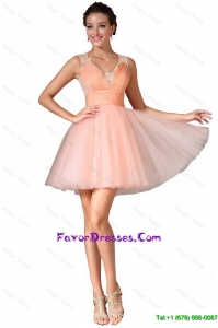 Pretty Luxurious V Neck Prom Gowns with Lace and Ruching