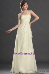 Pretty New Style Champagne Brush Train Prom Dresses with One Shoulder