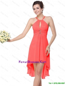 Beautiful Luxurious High Low Beaded Prom Dresses with Criss Cross