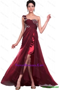 Beautiful Wonderful One Shoulder Wine Red Prom Dresses with Beading for 2016