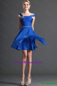Cheap Discount Straps Beading Royal Blue Short Prom Dresses for 2016