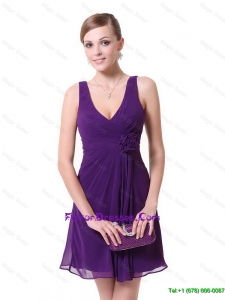 Cheap Perfect Short V Neck Prom Dresses with Hand Made Flowers