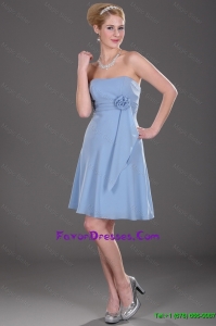 Cheap Popular Strapless Short Prom Dresses with Hand Made Flowers