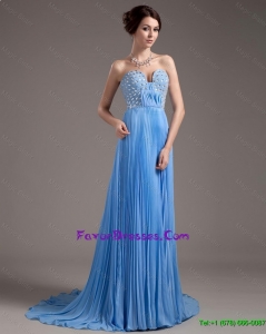 Discount Brush Train Sweetheart Prom Dresses in Baby Blue