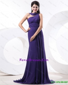 Elegant Ruching Eggplant Purple Prom Dress with Brush Train
