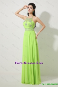 Pretty Pretty Halter Top Beaded Prom Dresses in Spring Green