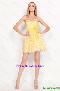 Pretty Short Sweetheart Lace Prom Dresses with Belt