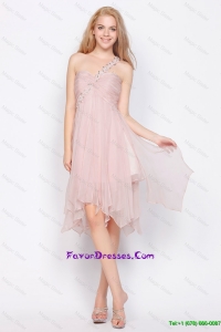 Pretty Luxurious One Shoulder Beading Prom Dresses in Light Pink