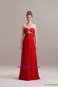 Romantic Spaghetti Straps Red Long Prom Dresses with Beading for 2016