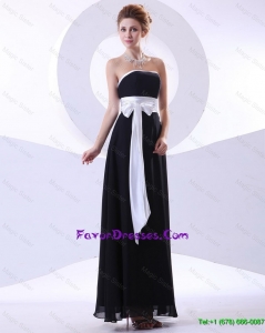 Beautiful 2016 Elegant Strapless Black Prom Dresses with Belt and Bowknot