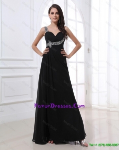 Cheap Fashionable Empire Straps Beading Prom Dresses in Black for 2016