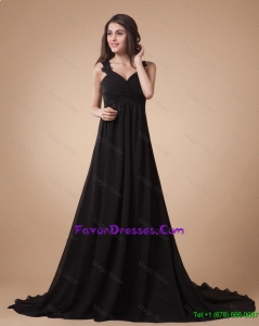 Pretty Comfortable Appliques Black Prom Dress with Court Train