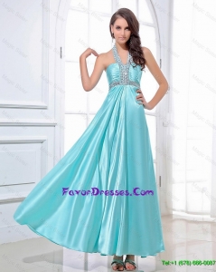 Pretty Gorgeous Halter Top Beading Ankle Length Aqua Blue Prom Dresses