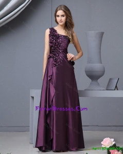 Beautiful Elegant One Shoulder Beaded Prom Dresses with Hand Made Flowers