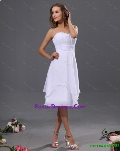 Cheap Romantic 2016 Ruching Short Prom Dresses in White