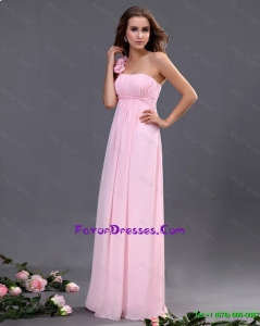 Empire One Shoulder Prom Dresses with Hand Made Flowers