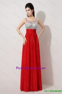 Fashionable Side Zipper Red Prom Dresses with Scoop for 2016
