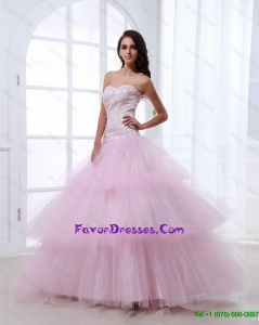 Prett Wonderful Sweetheart Baby Pink Prom Dresses with Sequins and Ruffled Layers