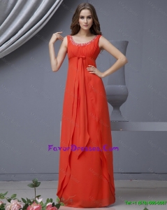 Pretty Elegant Scoop Beading Red Prom Dress in Chiffon for 2016