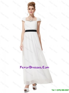 Pretty Empire Square Ankle Length White Prom Dresses with Sashes