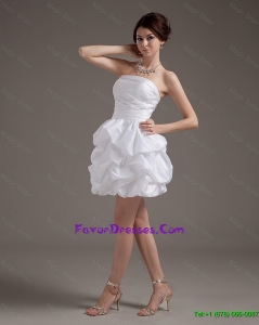 Cheap Latest Short Strapless White Prom Gowns with Pick Ups