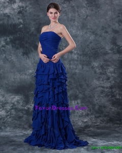 Pretty Luxurious Strapless Blue Prom Dresses with Ruffles and Ruching