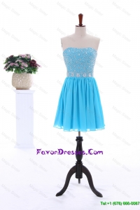 2016 Summer Short Strapless Prom Dresses with Beading in Baby Blue