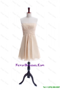 New Style Ruching Strapless Short Prom Dress in Champagne