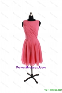New Style Scoop Watermelon Short Prom Dresses with Ruching