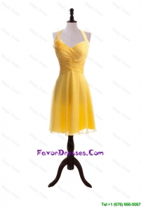 Exquisite 2016 Hand Made Flower and Ruching Short Yellow Prom Dresses