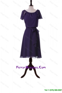 Simple Short Purple Prom Dresses with Sashes and Ruffles