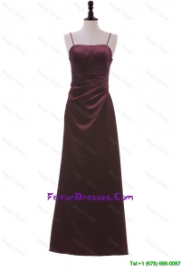 Simple Spaghetti Straps Ruching Long Prom Dresses in Burgundy