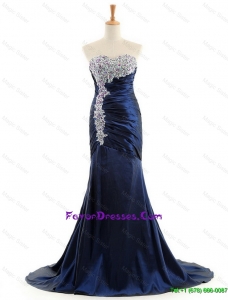 Custom Made Mermaid Royal Blue Prom Dresses with Brush Train