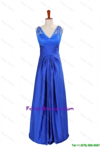 Best Selling New Empire V Neck Blue Prom Dresses with Beading