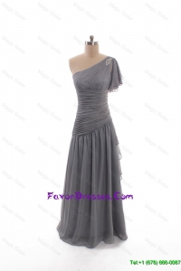 Clearence Column Asymmetrical Prom Dresses with Beading in Grey