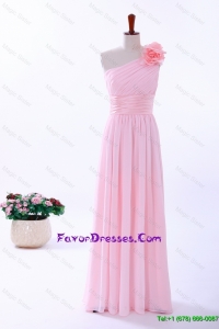 Pretty Empire One Shoulder Hand Made Flowers Prom Dresses in Baby Pink
