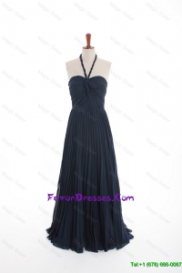 New Style Navy Blue Long Prom Dresses with Pleats for 2016