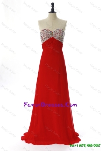 Exquisite 2016 Winter Beading Red Prom Dresses with Sweep Train