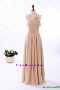 2016 Fall Empire Halter Top Prom Dresses with Ruching in Champagne