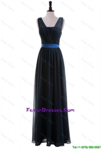 Custom Made Empire Straps Prom Dresses with Ribbons in Navy Blue