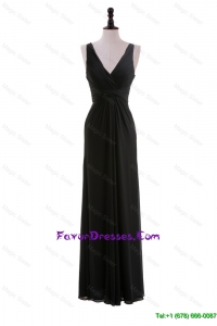 Discount Empire V Neck Ruching Black Prom Dresses for Holiday