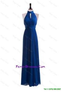 Exclusive Empire Halter Top Prom Dresses with Belt in Blue