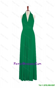 Exquisite 2016 Summer Halter Top Green Long Prom Dresses with Pleats
