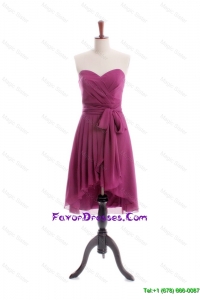 Gorgeous 2016 A Line High Low Burgundy Prom Dresses with Sashes