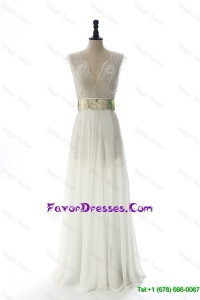 New Style White Long Prom Dresses with Beading and Belt for 2016