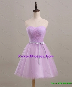 Pretty Ruching and Belt Short Prom Dresses in Lilac for 2016
