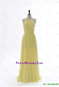 Simple 2016 Scoop Chiffon Yellow Prom Dresses with Sweep Brain