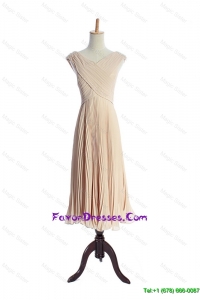 The Super Hot V Neck Pleats Prom Dresses in Champagne for 2016