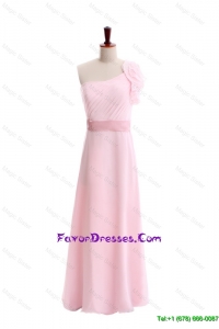 Wonderful Ruffles and Belt One Shoulder Prom Dress in Baby Pink