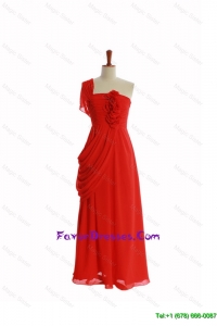 Beautiful One Shoulder Red Prom Dresses with Hand Made Flowers